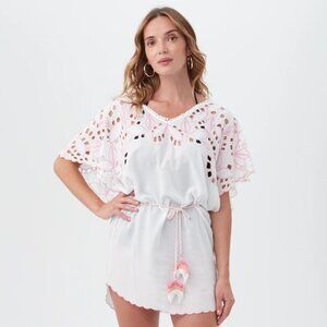 Trina Turk White Pink Lahaina Embroidered Dress Beach Swim Cover Up Size XS-S